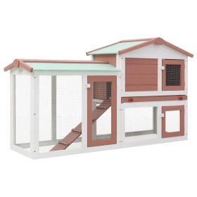 Outdoor Large Rabbit Hutch Brown and White 57.1"x17.7"x33.5" Wood - Brown