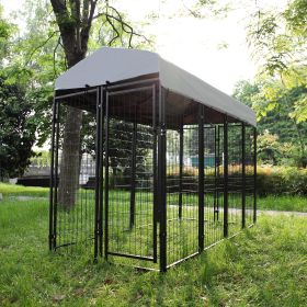 Dog Kennel with Roof Cover Heavy Duty Dog Crate for Medium and Large-sized Dogs, Black (Sandblasted) - black