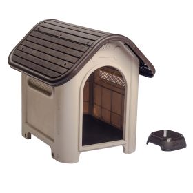 Dog House with Bowl for Small to Medium Breeds, Espresso, Beige - blue