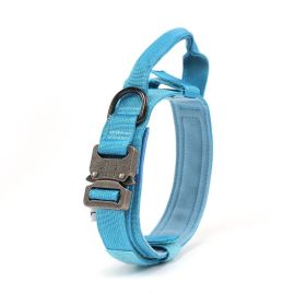 Tactical Dog Collar Military Dog Collar Adjustable Nylon Dog Collar Heavy Duty Metal Buckle with Handle for Dog Training - Blue - L