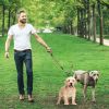 Double Dogs Leash No-Tangle Dogs Lead Reflective Dogs Walking Leash w/ Swivel Coupler Padded Handle - RoseRed