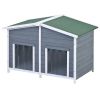 47.2 ' Large Wooden Dog House Outdoor;  Outdoor & Indoor Dog Crate;  Cabin Style;  With Porch;  2 Doors - Gray