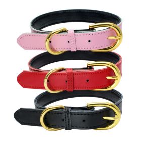 Genuine Leather Dog Collar; Wide Dog Collar; Soft Padded Breathable Adjustable Tactical Waterproof Pet Collar - Rose red - L 51*2.5cm