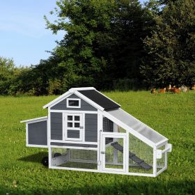 Removable Tray Ramp wooden outdoor chicken hutch coop with running cage with wheels - Gray