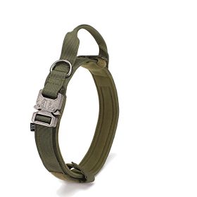 Tactical Dog Collar Military Dog Collar Adjustable Nylon Dog Collar Heavy Duty Metal Buckle with Handle for Dog Training - Green - L