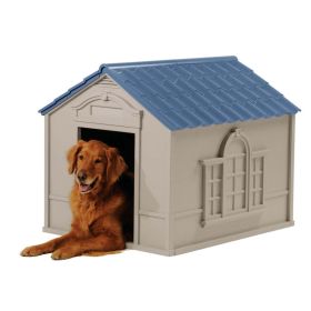 Deluxe Indoor & Outdoor Dog House for Medium/Large Breeds, Tan/Blue - Tan/Blue