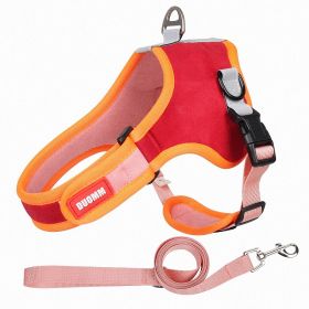 dog Harnesses and dog leash set; Suede Pet Chest Strap Saddle Vest Style Dog Chest Back Reflective Dog Strap Dog Rope Wholesale - red - M