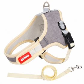 dog Harnesses and dog leash set; Suede Pet Chest Strap Saddle Vest Style Dog Chest Back Reflective Dog Strap Dog Rope Wholesale - grey - L