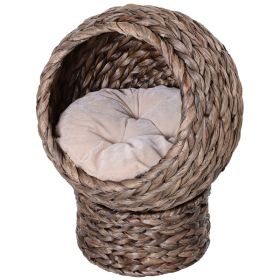 Simple Yet Practical Natural Braided Banana Leaf Elevated Cat Bed Basket With Cushion - Coffee - 20.5" H