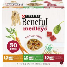 Purina Beneful Medleys Wet Dog Food Variety Pack Chicken Lamb Beef 3 oz Cans (30 Pack) - Purina Beneful