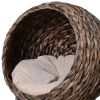 Simple Yet Practical Natural Braided Banana Leaf Elevated Cat Bed Basket With Cushion - Coffee - 23.5" H