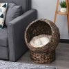 Simple Yet Practical Natural Braided Banana Leaf Elevated Cat Bed Basket With Cushion - Coffee - 23.5" H