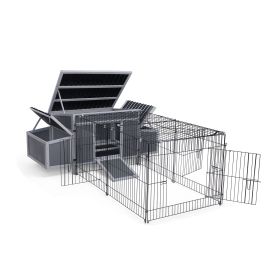 Outdoor Wood Chicken Coop with Wire Mesh Run, Nesting Boxes, Large Poultry House for 3-4 Chickens, Gray and Black - Gray + Black