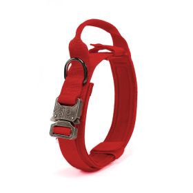 Tactical Dog Collar Military Dog Collar Adjustable Nylon Dog Collar Heavy Duty Metal Buckle with Handle for Dog Training - Red - L