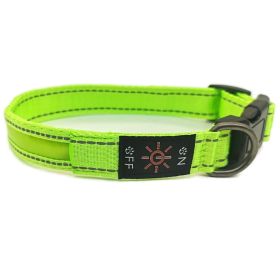 LED Luminous Dog Collar Highlight Reflective Leather Reflective Stripe Ribbon (Option: Colorful Green-M)