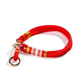 Dog Hand Holding Rope Anti Breaking Loose Collar (Option: Collar Cinnabar Red-M)