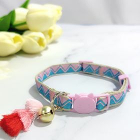 Anti-suffocation Safety Buckle Cat Collar Tassel Bell Adjustable Anchor Chain Rope (Option: 10 Pink Blue Triangle-22cmor30cm)