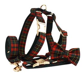 Christmas Pet Collar Plaid With Green Background Dog Rope Leash Suit (Option: Set Of Four-M)