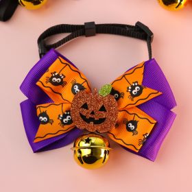 Pet Cat Dog Pumpkin Bow Tie Big Bell Decorations (Option: Purple Bell-S21to30cm)